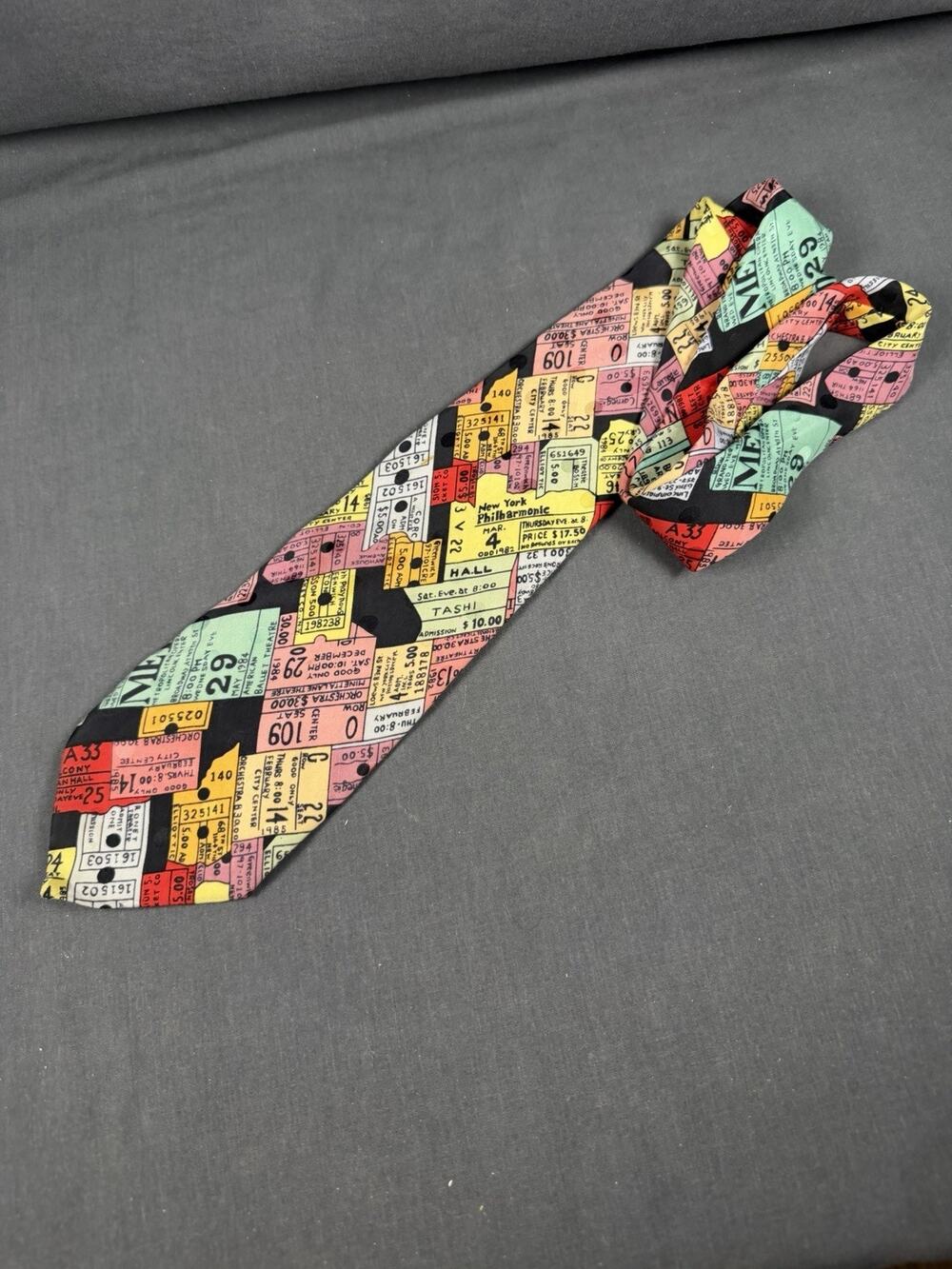 Nicole Miller 1990 Silk Tie Ticket Stubs Music Venues Vintage MET NYC Opera